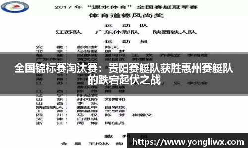 全国锦标赛淘汰赛：贵阳赛艇队获胜惠州赛艇队的跌宕起伏之战